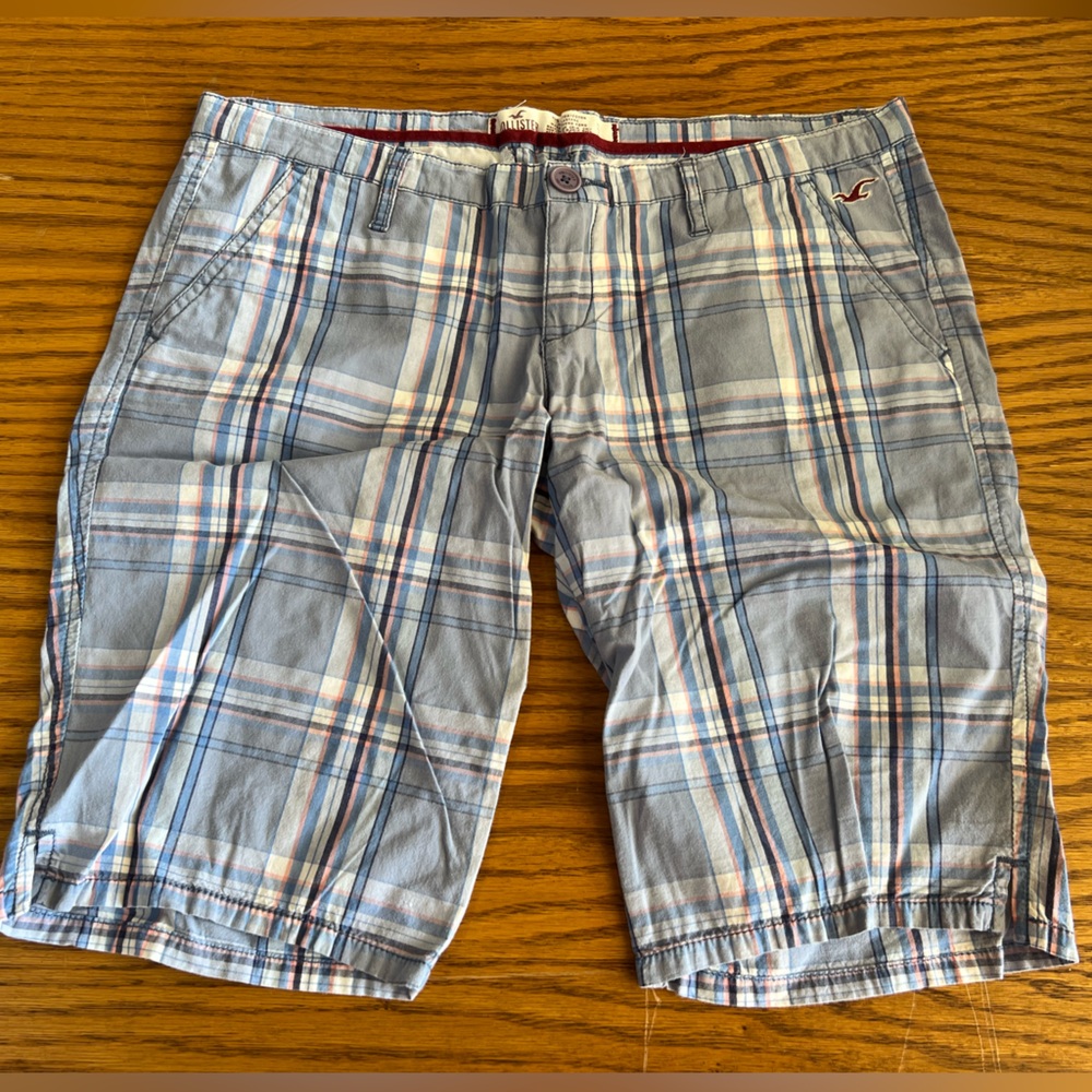 Hollister Blue and Gray Flat Front Shorts